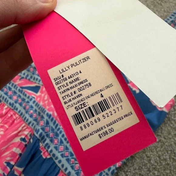 Lilly Pulitzer Taryn Maxi Dress Blue Haven Little Flamenco Size 4 Pink Pineapple - Picture 5 of 11